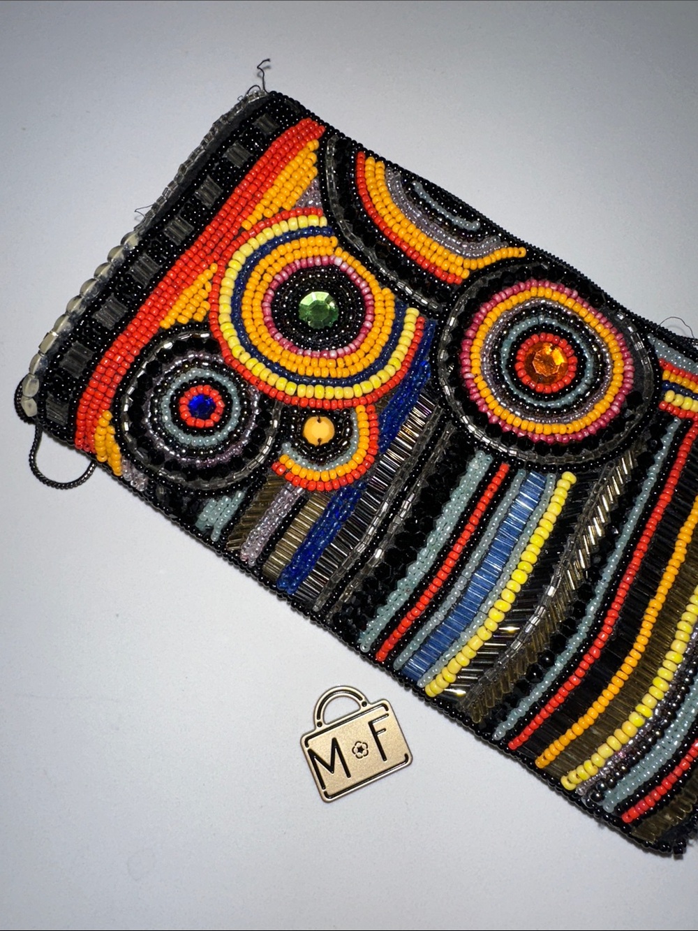 Mary Frances Beaded Crossbody Bag - Black with Red, Yellow & Orange Accents - Picture 5 of 5
